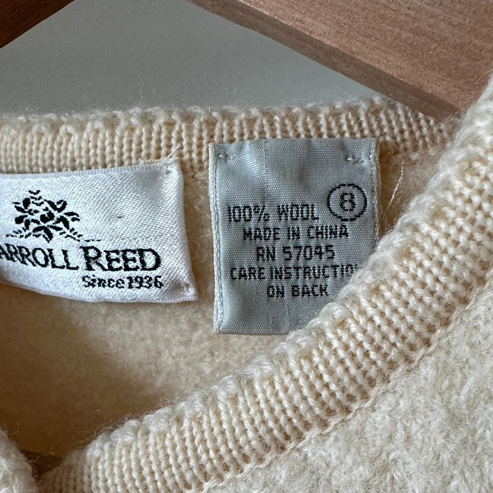 Carroll Reed Vintage 100% Wool Cream Cardigan Sweater - Picture 4 of 10